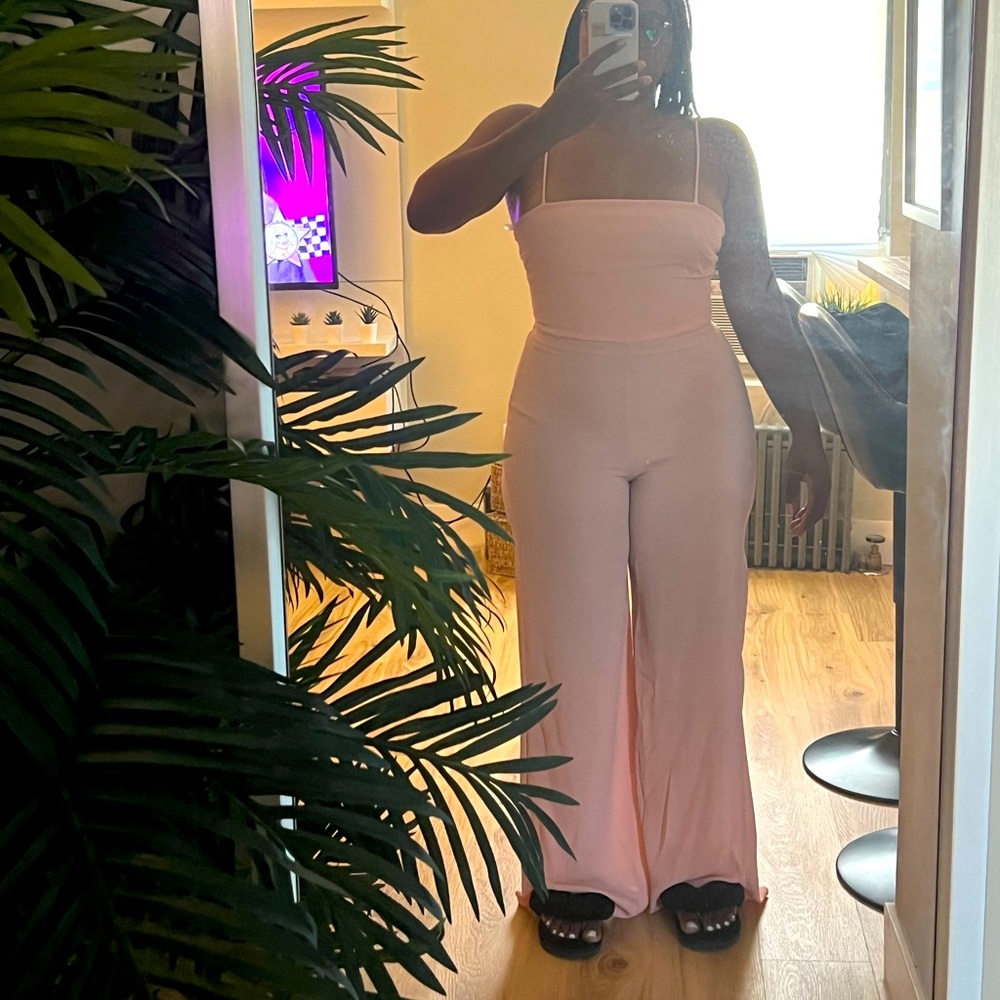 Pink Linen Flare Jumpsuit